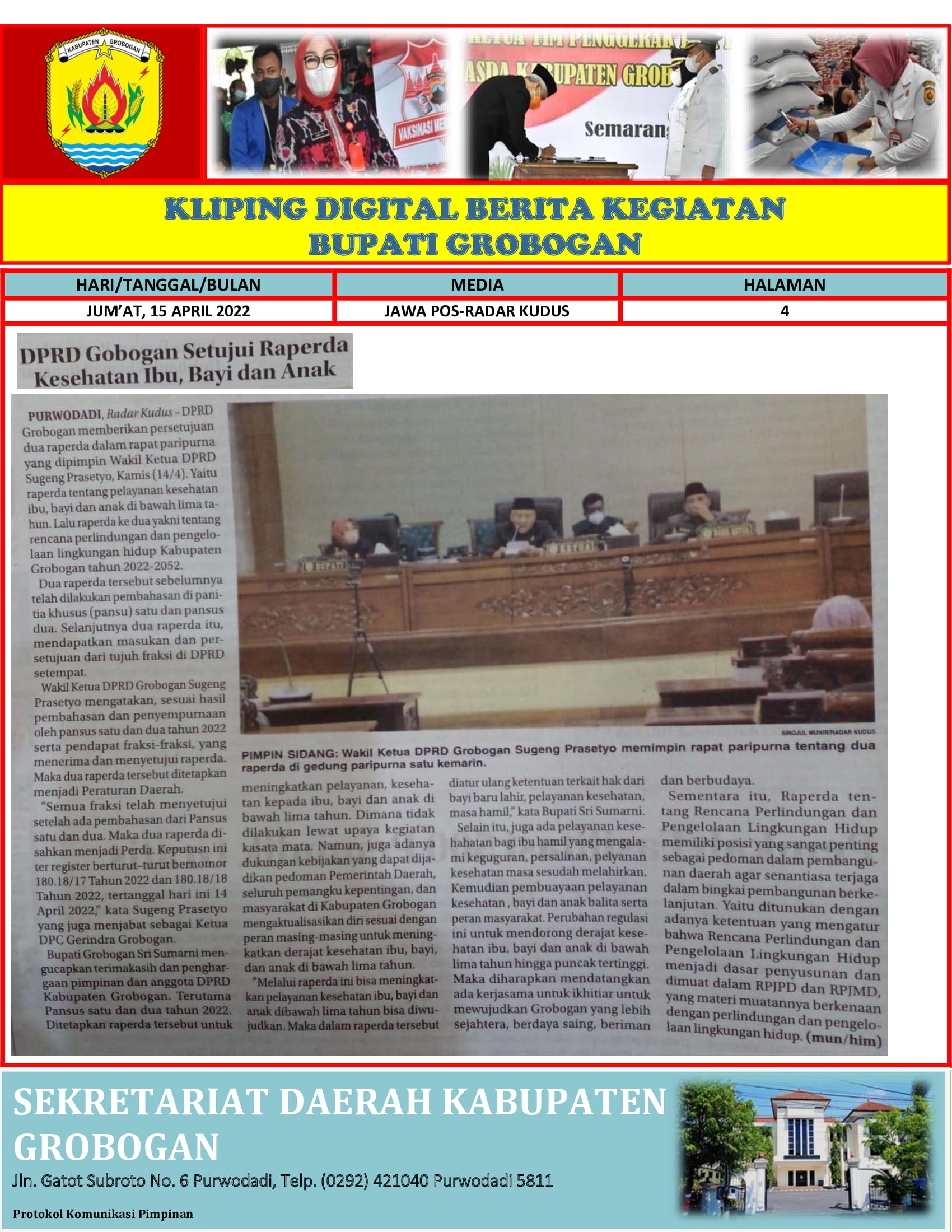 DPRD Grobogan Setujui Raperda Kesehatan Ibu Bayi dan Anak Radar Kudus 15042022