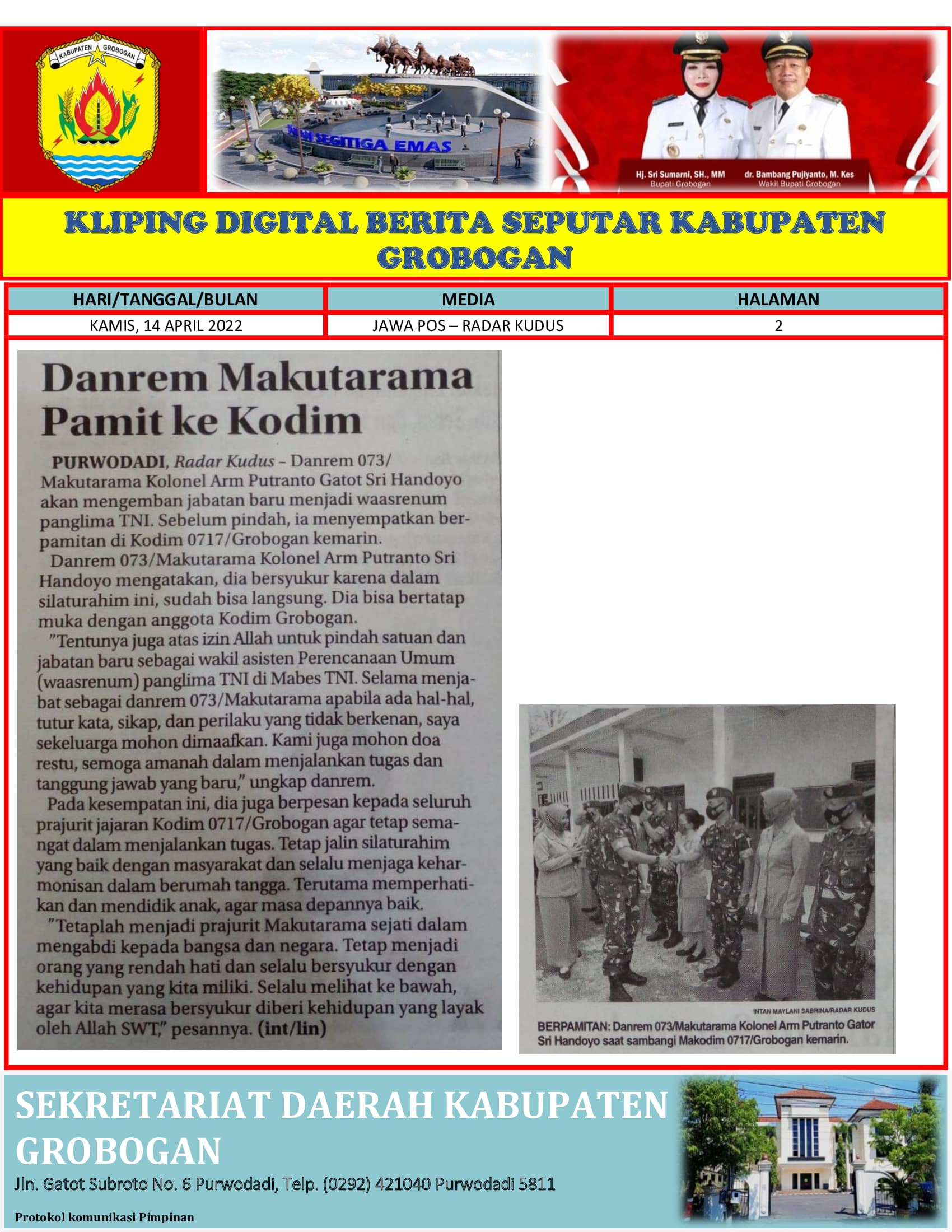 Danrem Makutarama Pamit Ke Kodim Radar Kudus 14042022