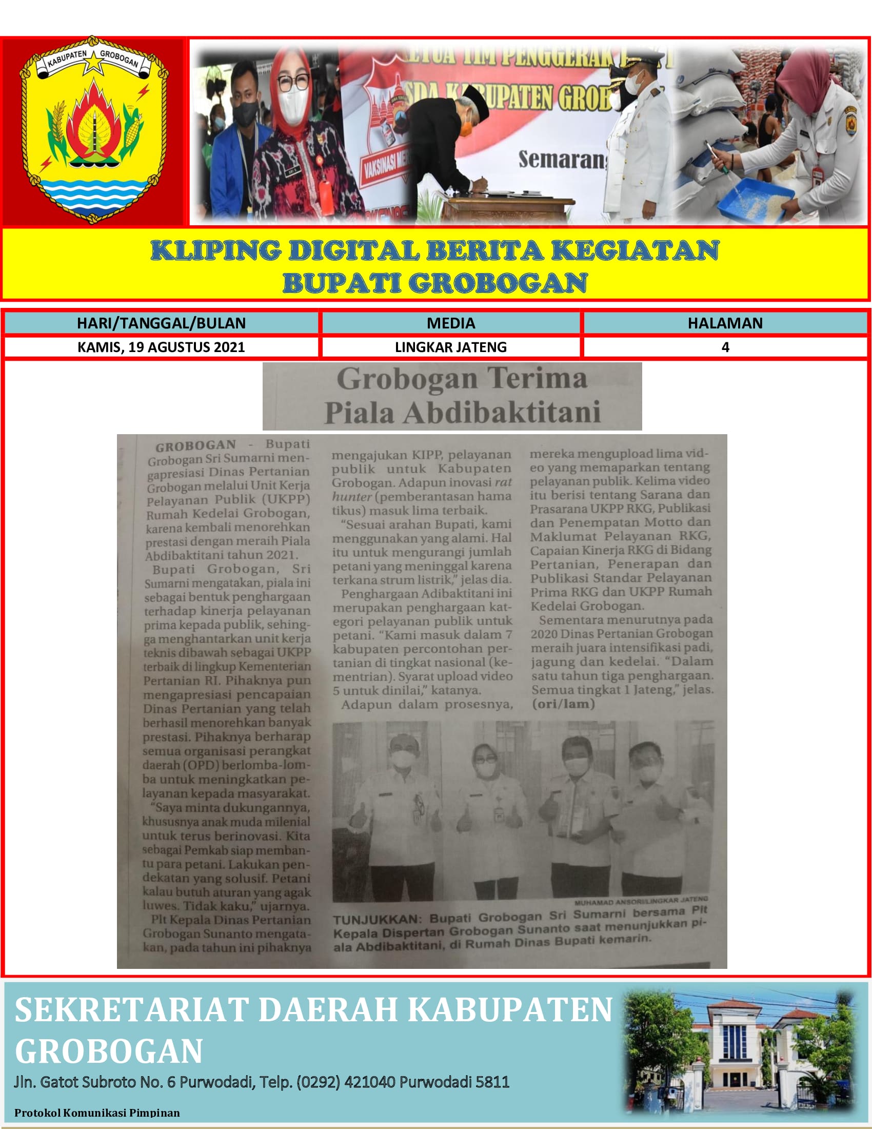 Grobogan Terima Piala Abdibaktitani Lingkar Jateng 19.08.2021