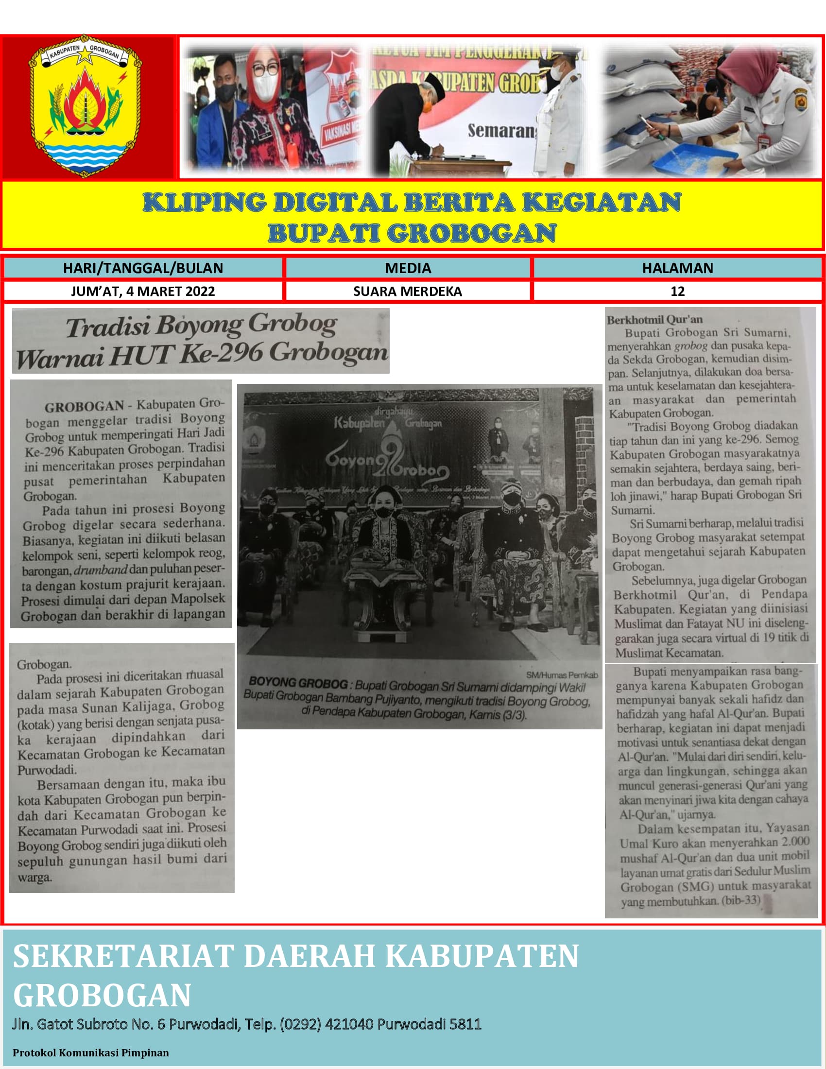 Tradisi Boyong Grobog Warnai HUT Ke 296 Grobogan Suara Merdeka 4032022