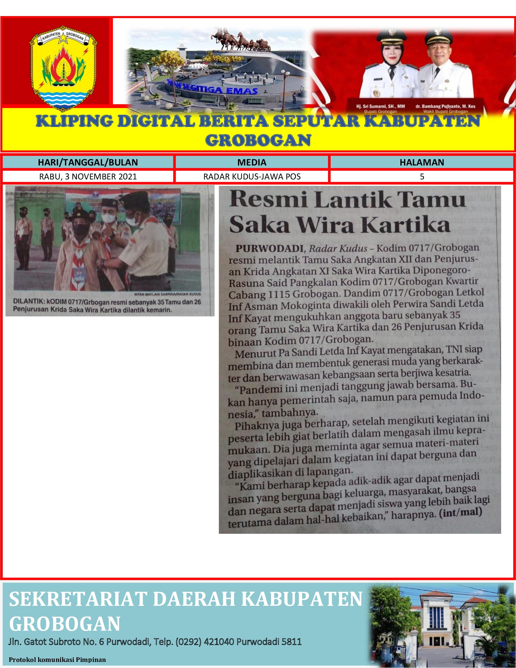 Resmi Lantik Tamu Saka Wira Kartika Radar Kudus 3.11.2021 min